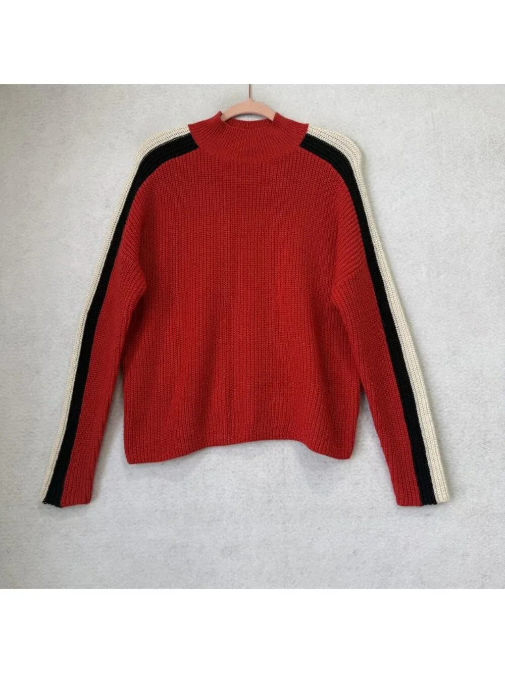 Sanctuary Sweater Womens Medium Red Mock Neck Long Sleeve Stripe Knit Pullover
